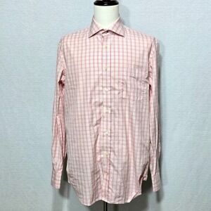 Seaward & Stearn London Button Up Mens Large Pink Check Plaid Casual Dress Shirt
